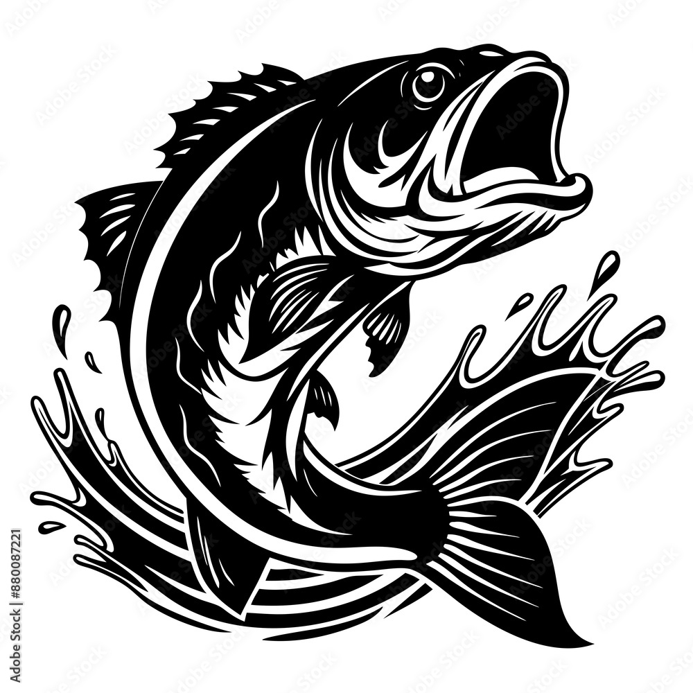 fish vector, tattoo, vector, fish, illustration, animal, tribal, design, A large bass fish breaking fish vector, tattoo, vector, fish, illustration, animal, tribal, design, A large bass fish breaking