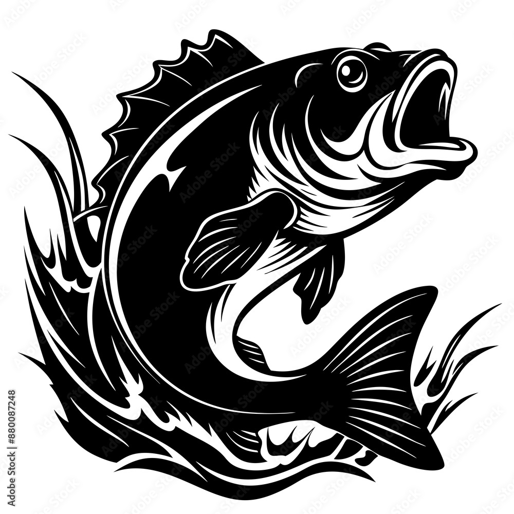 fish vector, tattoo, vector, fish, illustration, animal, tribal, design, A large bass fish breaking fish vector, tattoo, vector, fish, illustration, animal, tribal, design, A large bass fish breaking