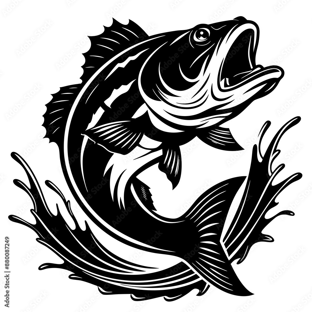 fish vector, tattoo, vector, fish, illustration, animal, tribal, design, A large bass fish breaking fish vector, tattoo, vector, fish, illustration, animal, tribal, design, A large bass fish breaking