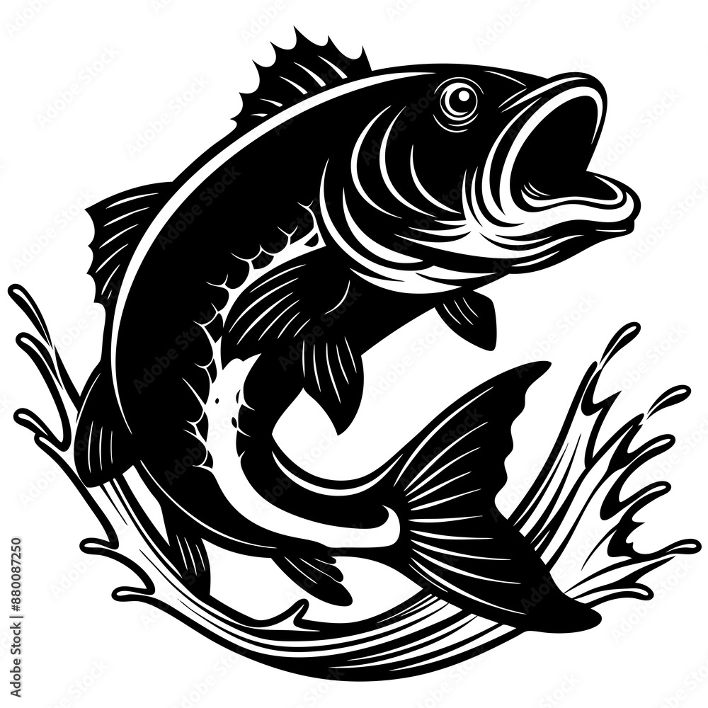 fish vector, tattoo, vector, fish, illustration, animal, tribal, design, A large bass fish breaking fish vector, tattoo, vector, fish, illustration, animal, tribal, design, A large bass fish breaking