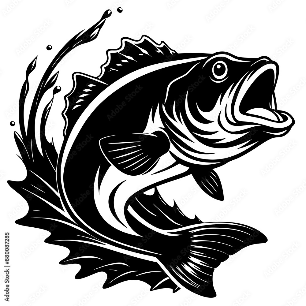 fish vector, tattoo, vector, fish, illustration, animal, tribal, design, A large bass fish breaking fish vector, tattoo, vector, fish, illustration, animal, tribal, design, A large bass fish breaking