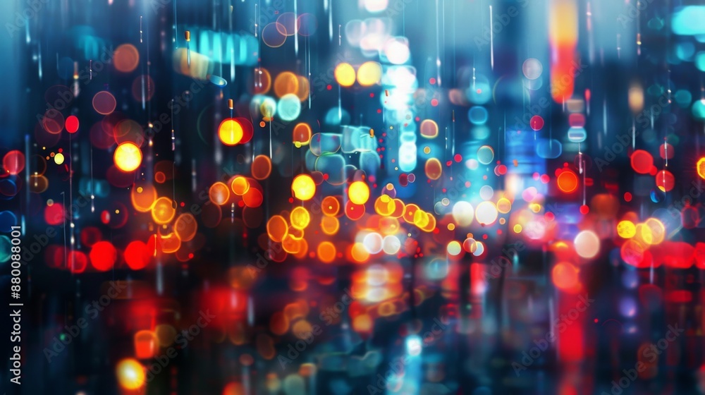 A blurred cityscape at night with colorful lights creating a bokeh effect. A blurred cityscape at night with colorful lights creating a bokeh effect.