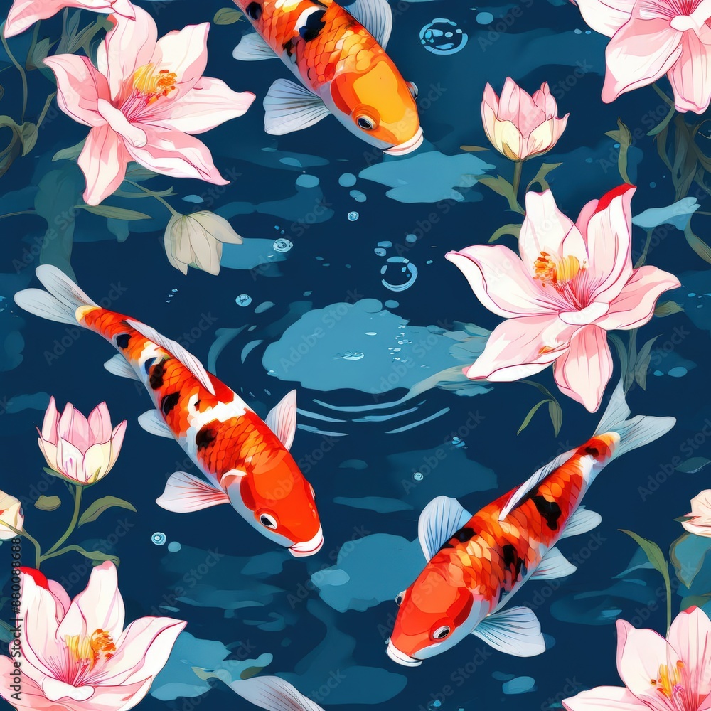 the AI Image Generator, Koi fish swimming in the lotus pond the AI Image Generator, Koi fish swimming in the lotus pond