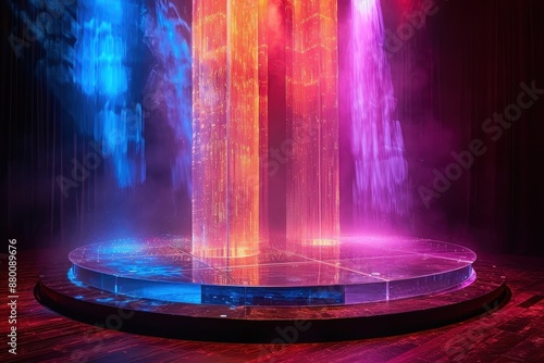 Wallpaper Mural highlights the use of lighting to create a captivating atmosphere around a transparent acrylic podium. Torontodigital.ca