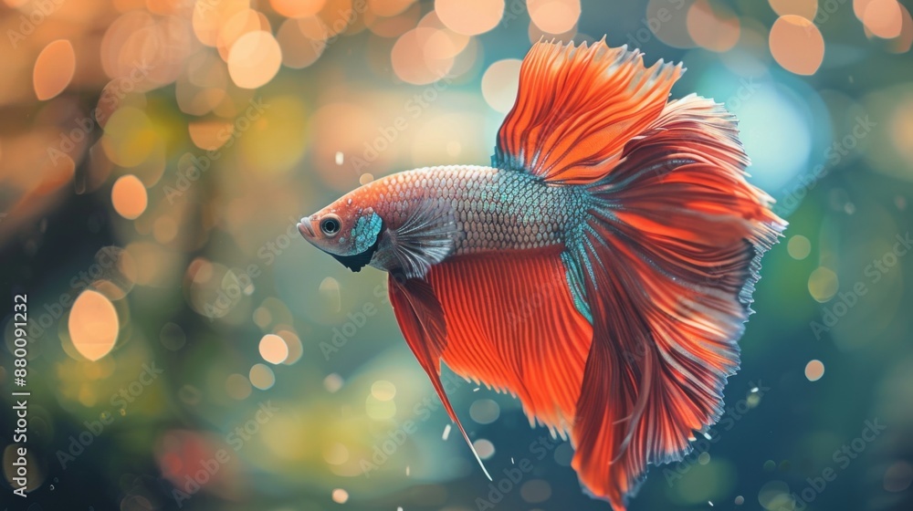 A close-up of a vibrant betta fish swimming gracefully in a glass aquarium. A close-up of a vibrant betta fish swimming gracefully in a glass aquarium.