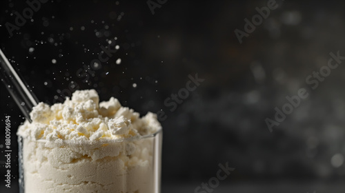 Casein Protein Powder Detail in Nighttime Setting, Healthy Lifestyle Concept