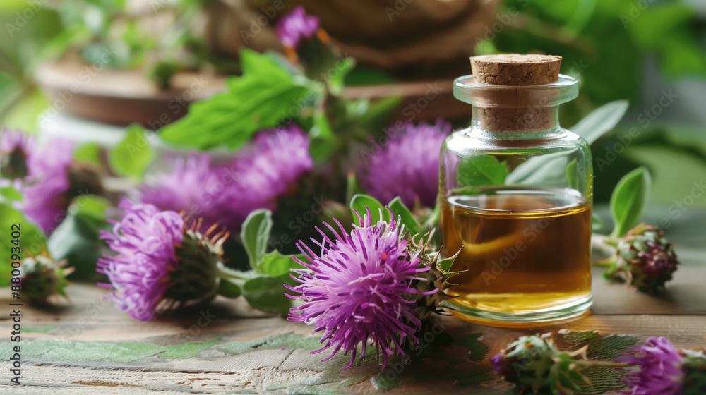 Organic Milk Thistle Extract Close-up with Liver Health Background, Herbal Medicine Concept Organic Milk Thistle Extract Close-up with Liver Health Background, Herbal Medicine Concept