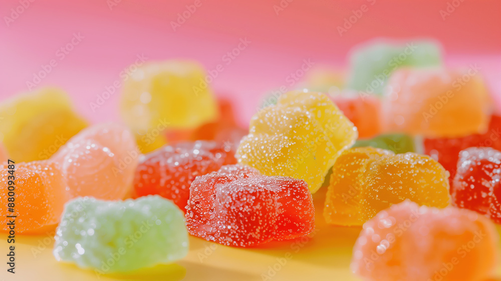 Colorful Multivitamin Gummies Close-Up in a Playful Health Concept Colorful Multivitamin Gummies Close-Up in a Playful Health Concept