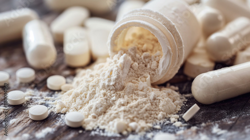 SAMe Powder Close-Up for Mental Health Support: S-Adenosylmethionine in a Health and Wellness Environment, Emphasizing Mental Wellbeing photo