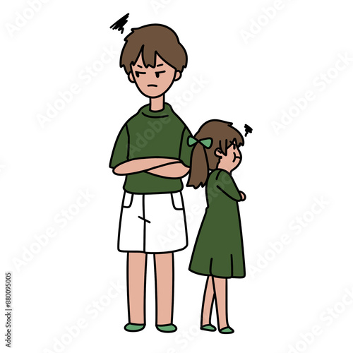 A boy and a girl are standing next to each other, with the boy looking angry