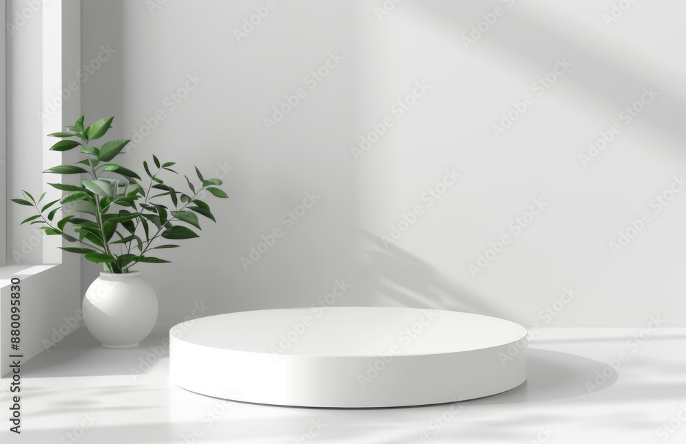 Round White Podium for Product Display Presentation, Mockup Template with Copy Space Round White Podium for Product Display Presentation, Mockup Template with Copy Space