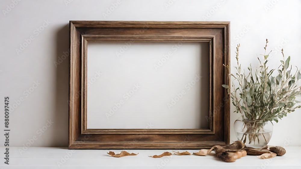 frame with a white background on wooden painted board frame with a white background on wooden painted board