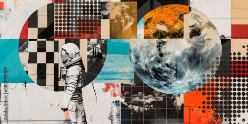 Abstract Astronaut Collage with Earth and Space Elements in Modern Art Style