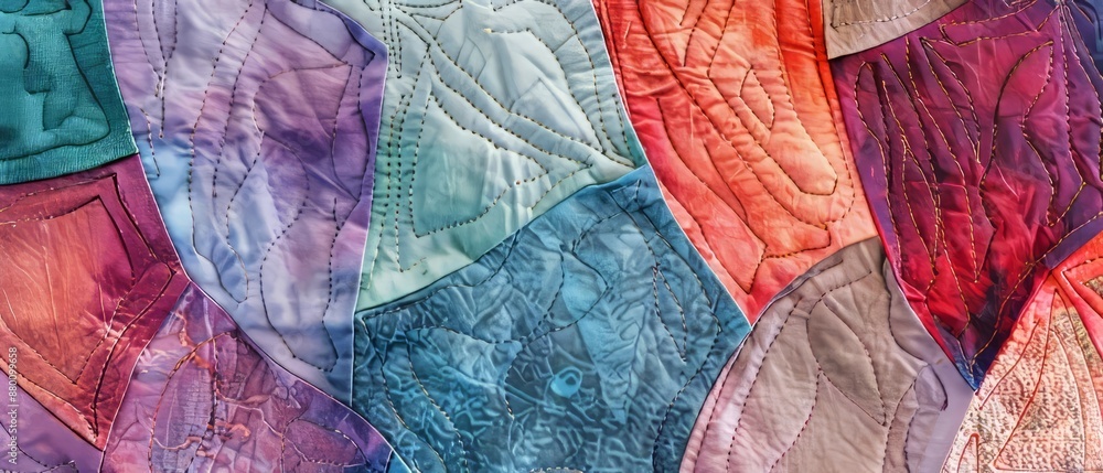 Panoramic close-up, high detail scan of abstract quilt texture, Generative AI Panoramic close-up, high detail scan of abstract quilt texture, Generative AI