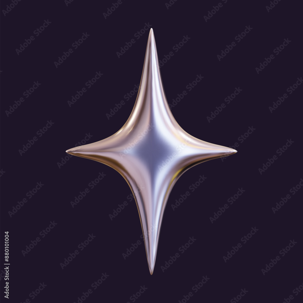Fototapeta premium 3D holographic star with a reflective sheen. Chrome metallic design element with a retro futuristic aesthetic, isolated.