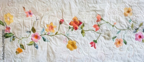 Wallpaper Mural Panoramic close-up, high detail scan of floral quilt texture, Generative AI Torontodigital.ca