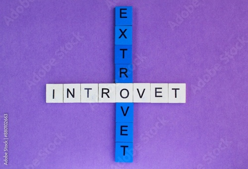 crossword alphabet letters with the word introvert and extrovert icons, which is to be Ambivert photo