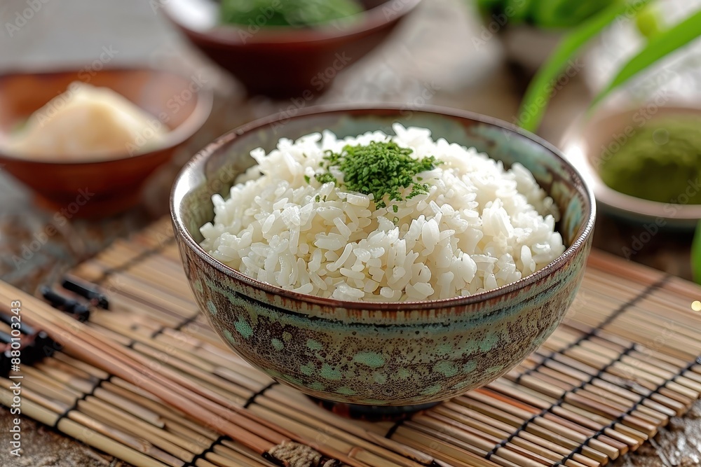 A traditional Japanese tea ceremony featuring a bowl of rice. A traditional Japanese tea ceremony featuring a bowl of rice.