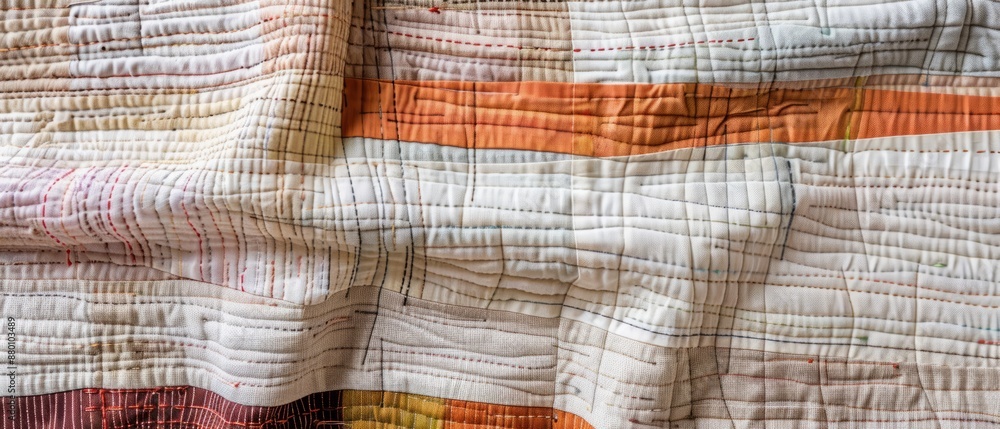 Panoramic close-up, high detail scan of modern quilt texture, Generative AI Panoramic close-up, high detail scan of modern quilt texture, Generative AI
