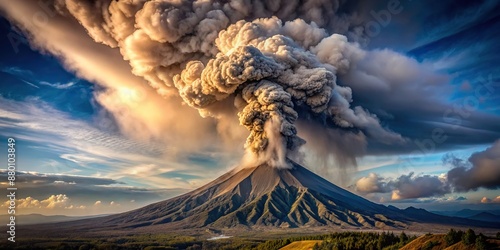 picturesque volcanic eruption ash cloud rising from the volcano, volcano, rising, picturesque, from photo