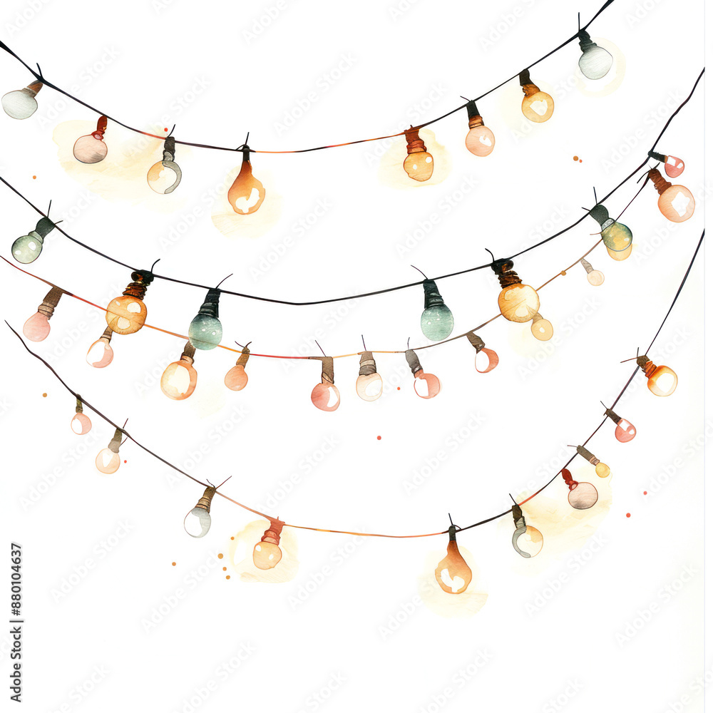 Twinkling lights watercolor illustration isolated on transparent. Holiday png file for art work.
Twinkling lights watercolor illustration isolated on transparent. Holiday png file for art work.