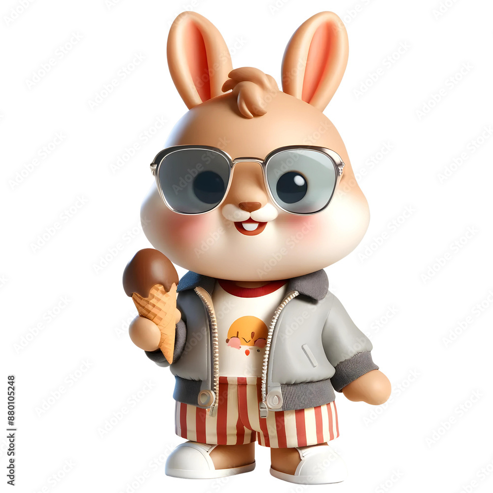 Fototapeta premium bunny in summer with ice cream 