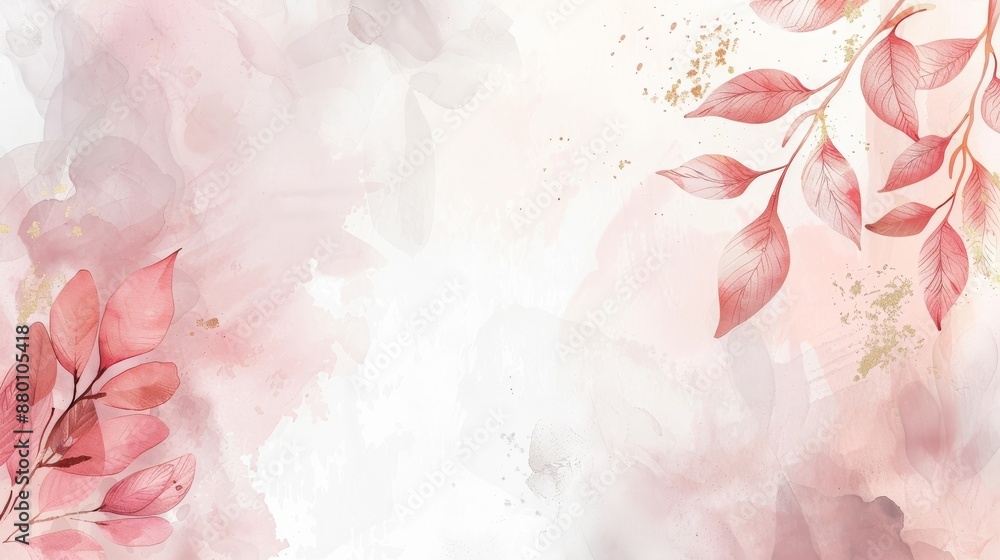 Elegant Watercolor Banner: Soft Pastel Background with Blush Pink Leaves and Gold Accents, Ideal for Nature-Inspired Art Websites Elegant Watercolor Banner: Soft Pastel Background with Blush Pink Leaves and Gold Accents, Ideal for Nature-Inspired Art Websites