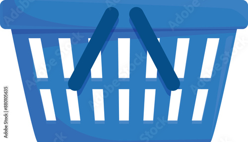 Empty blue shopping basket is waiting to be filled with groceries at the supermarket