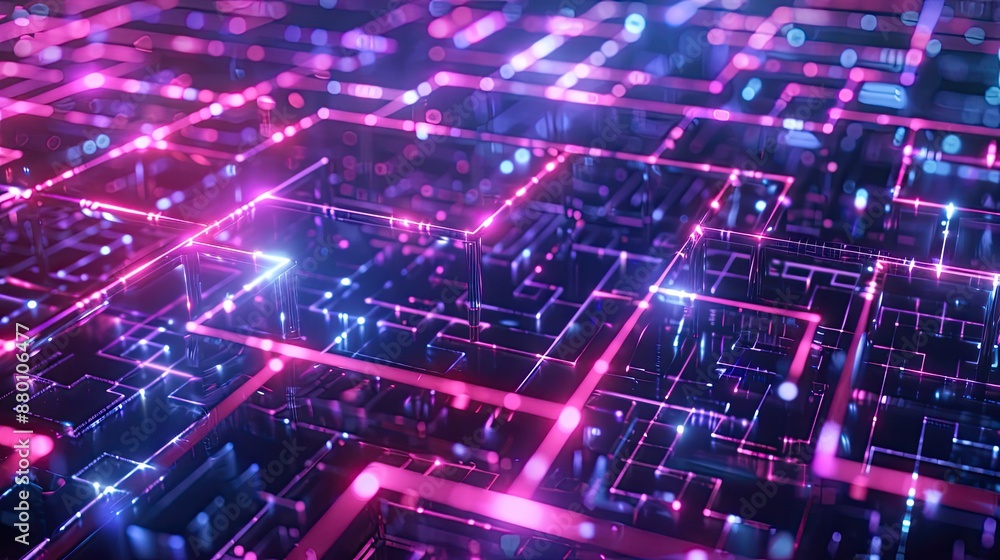 Glowing Purple Circuitry With Blue Highlights Glowing Purple Circuitry With Blue Highlights