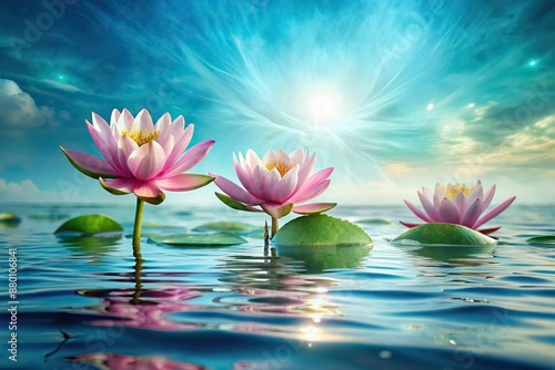 Above the clear water there are lotus flowers, there, water, flowers photo