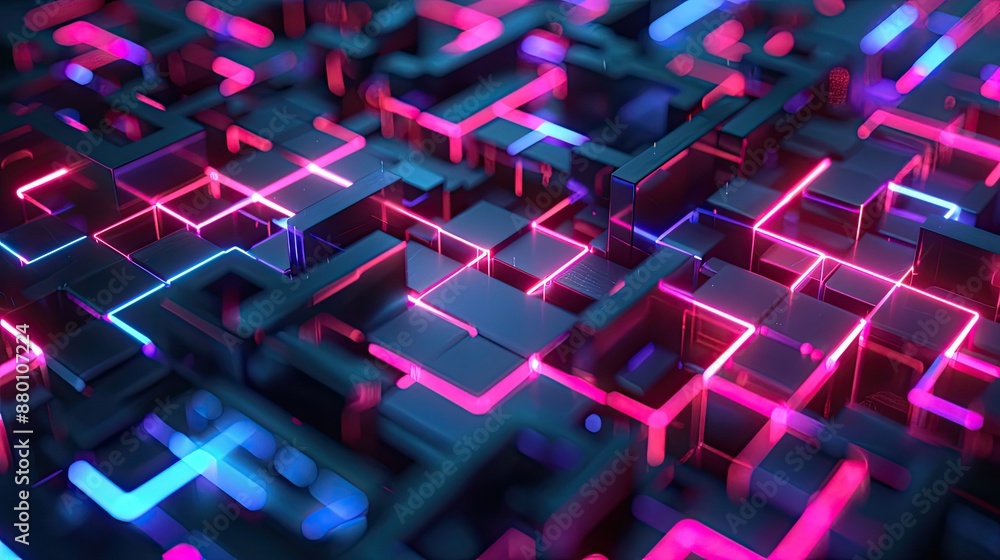 Glowing Neon Cubes in Futuristic Cyberspace Glowing Neon Cubes in Futuristic Cyberspace