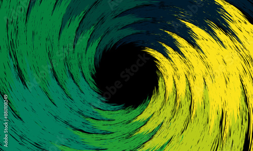 Colorful green yellow swirling cyclone background with space. dark background. twirl twist brush color. artistic motion.