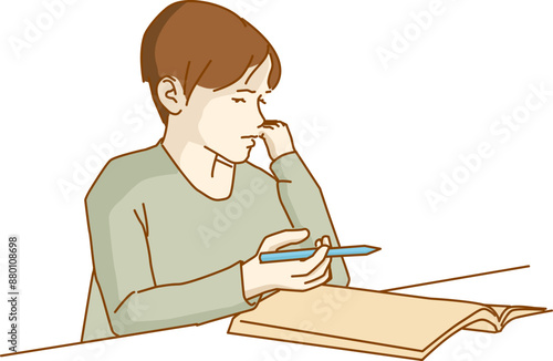 upset stressed child boy feeling frustrated while doing homework
