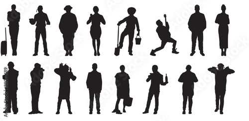different people profession occupation set silhouette