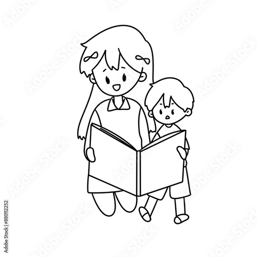 A woman is reading a book to a child