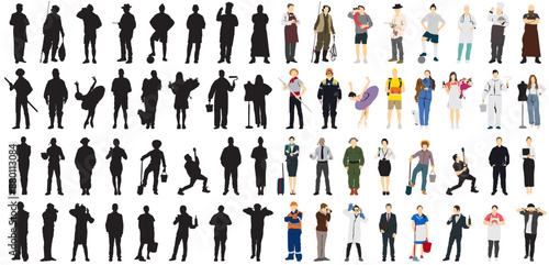 different people profession occupation set silhouette
