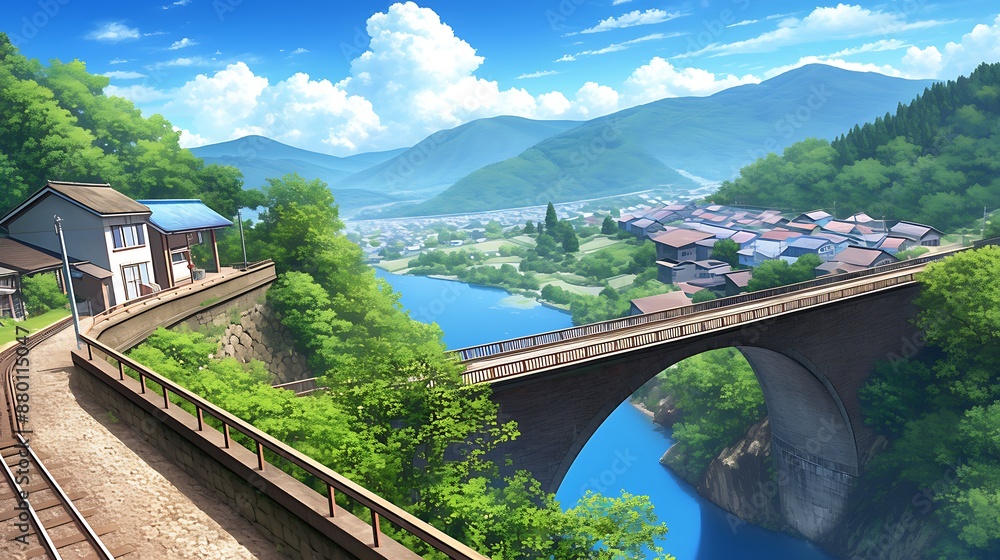Fototapeta premium Tranquil Japanese Village Landscape