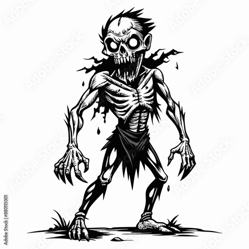 Gruesome Zombie Illustration Undead Creature with Tattered Clothes and Ghoulish Expression