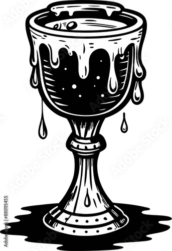 Melting Candle in Goblet   Black and White Line Art Illustration