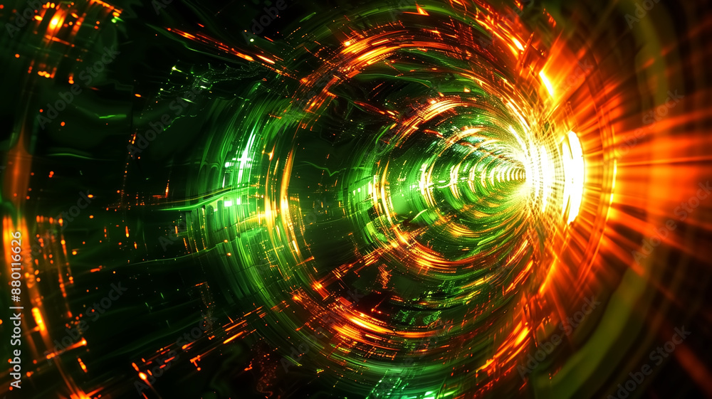 Capturing an intense, abstract neon orange and green color light Capturing an intense, abstract neon orange and green color light