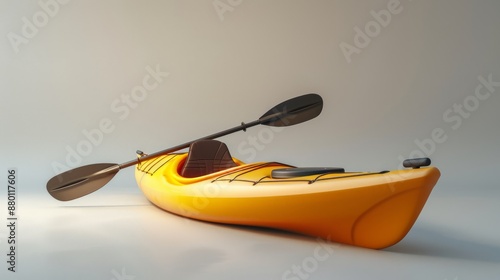 Yellow Kayak with Paddle on a White Background