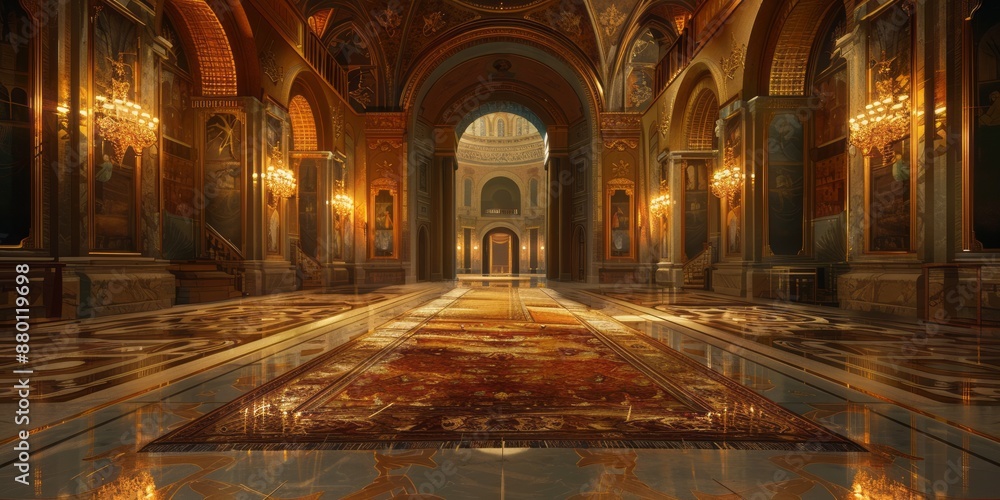 Obraz premium Grand Palatial Hall with Intricate Lighting and Elegant Decor