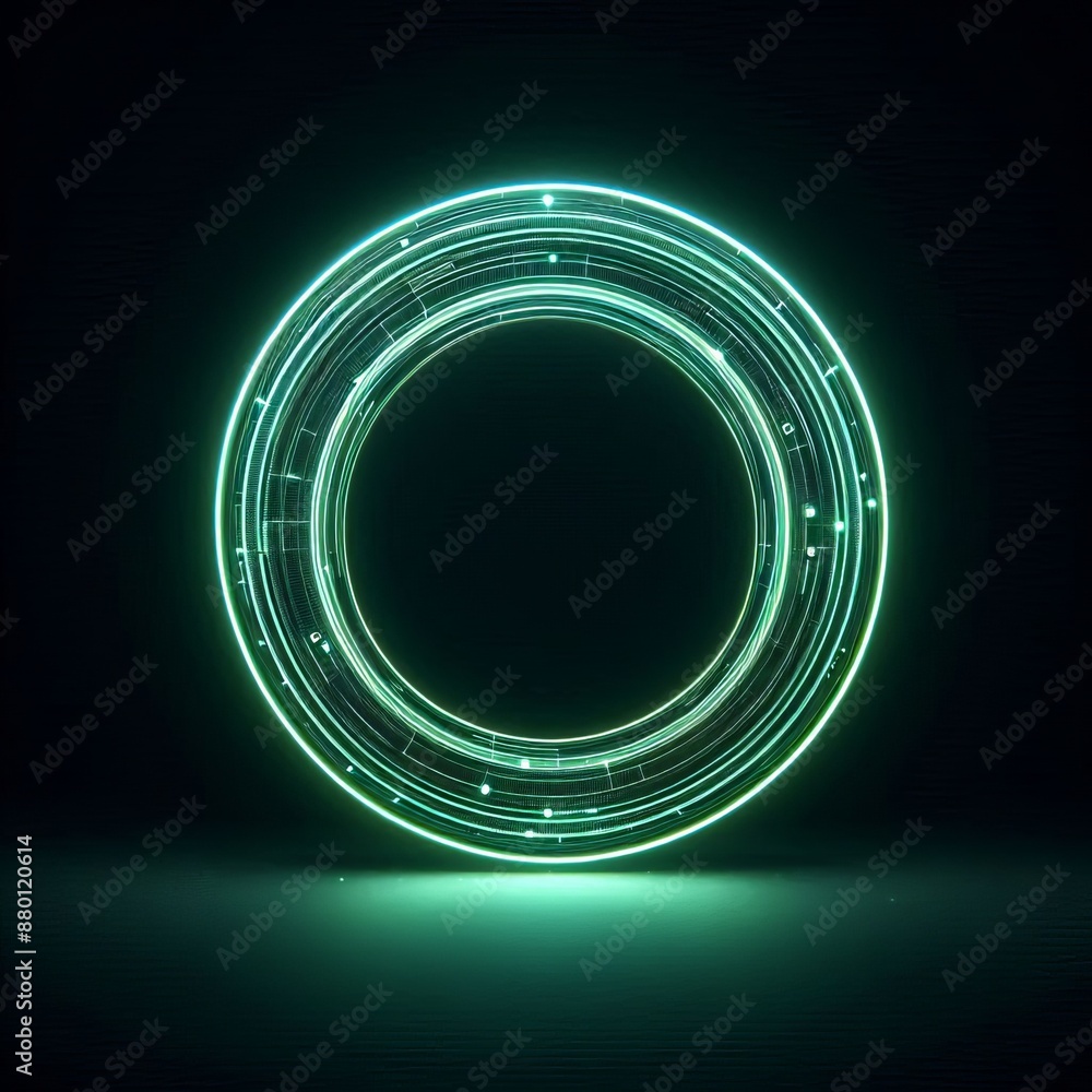 Abstract light circles swirl with a green glow isolated black background Abstract light circles swirl with a green glow isolated black background