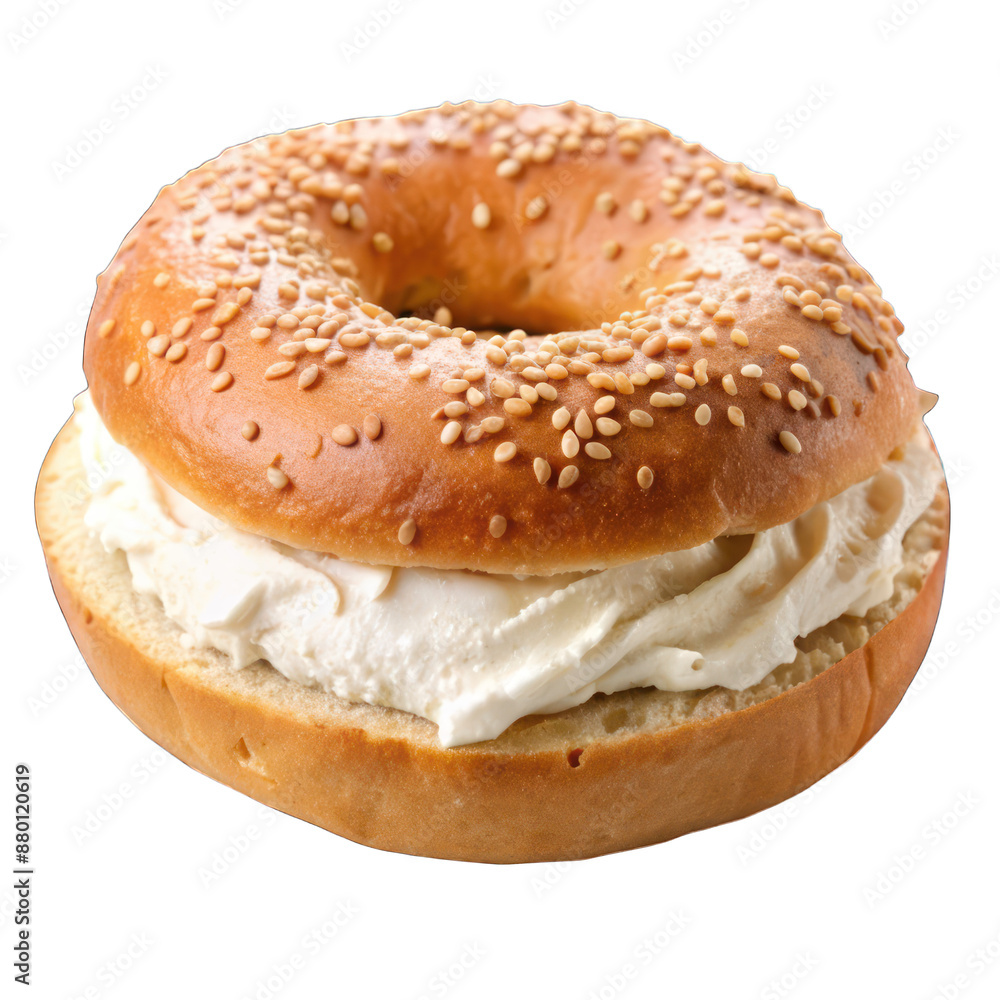 Bagel with spread cream cheese isolated on transparent background Bagel with spread cream cheese isolated on transparent background