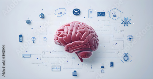 A brain with a bunch of icons surrounding it