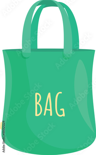 Green shopping bag standing with handles up isolated on white background