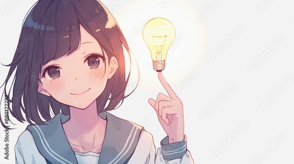 アイデアを閃いた女子生徒、ひらめきの電球25