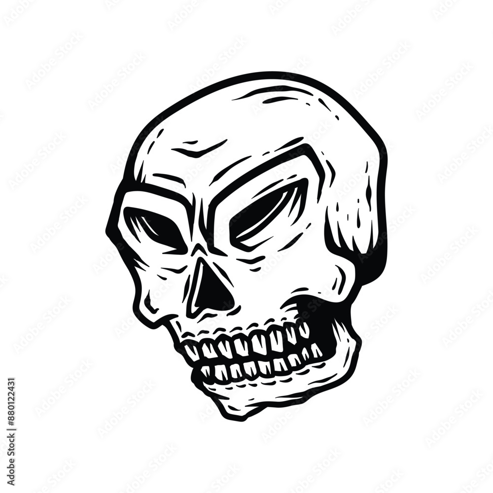Fototapeta premium Skull vector illustration. Hand drawn black skull isolated on white background.