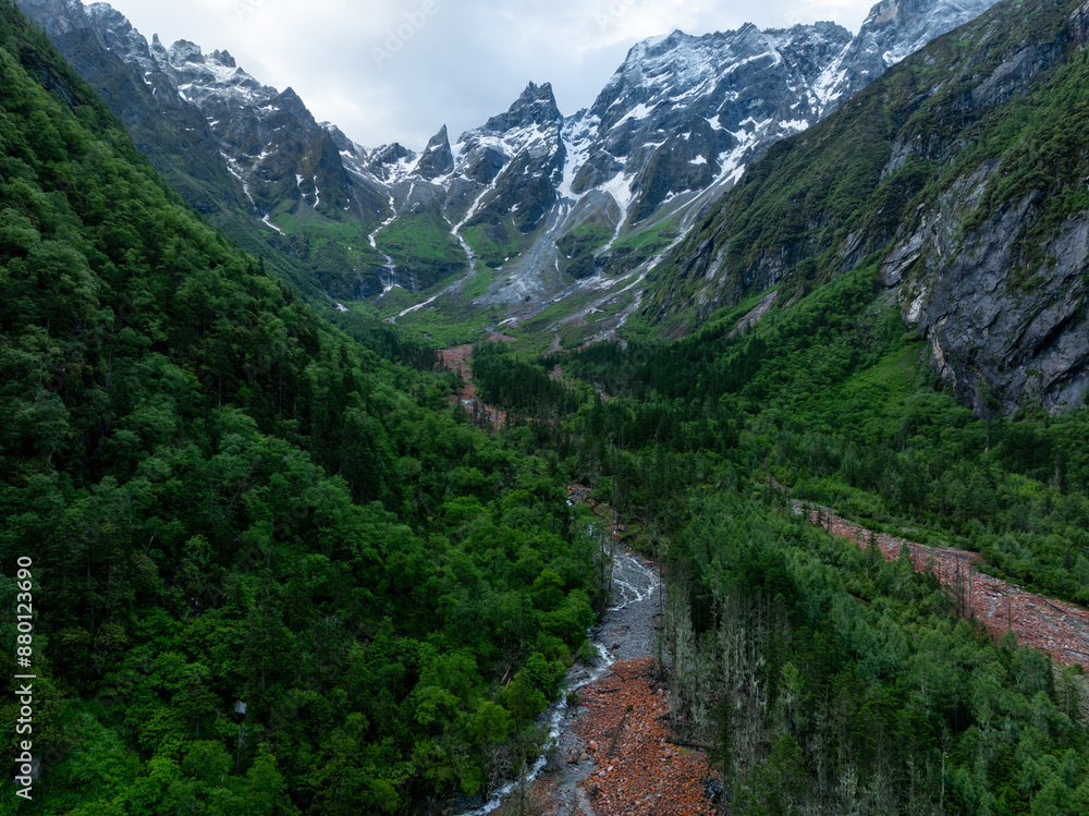 Aerial view of beautiful high altitude snow capped mountain landscape Aerial view of beautiful high altitude snow capped mountain landscape