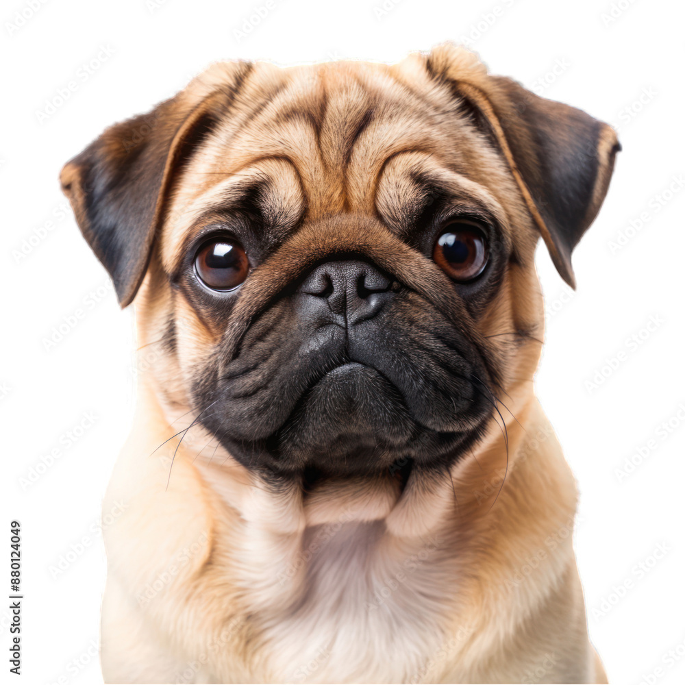 Fototapeta premium Beautiful fawn pug isolated on transparent background
